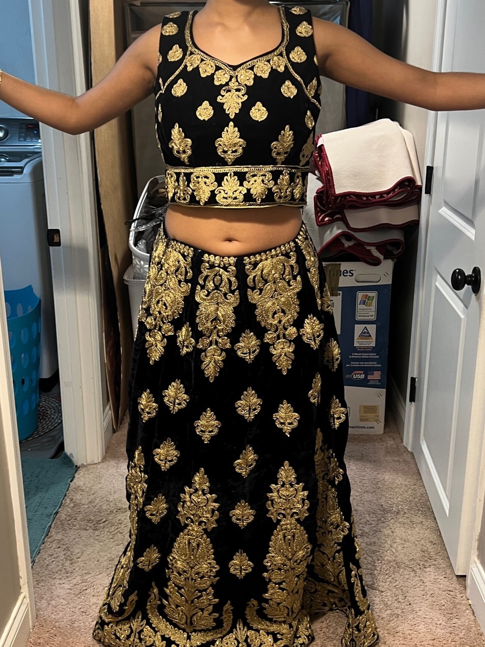 Ethnic Indian Wear Black and Gold Embellished A-Line Lehenga Set
